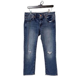 American Eagle Stretch Boy Fit Distressed Denim Jeans Size 6 inseam26”